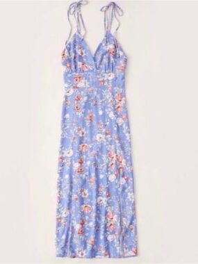 Blue Floral Tie-Shoulder Maxi Dress
